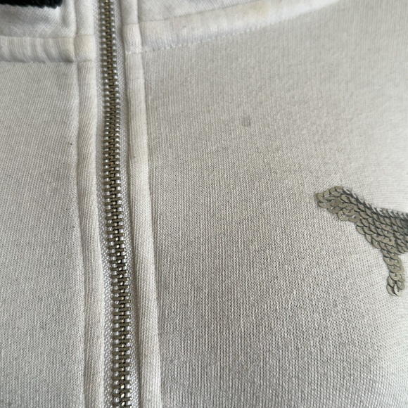 Victoria’s Secret Pink Black White Silver Sequin Bling Quarter Zip Sweatshirt M - Picture 3 of 9